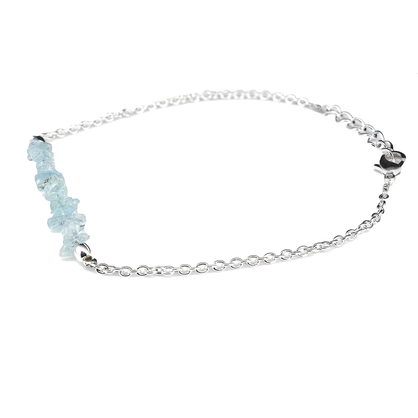 Gempires Natural Gemstone Chip Bar Bracelet for Women, Crystal Healing Bracelet, Multiple Gemstone Options, Adjustable Yellow Gold Plated Chain (7” + 1” Extender), Dainty Stackable Jewelry Gift for Her (Aquamarine)