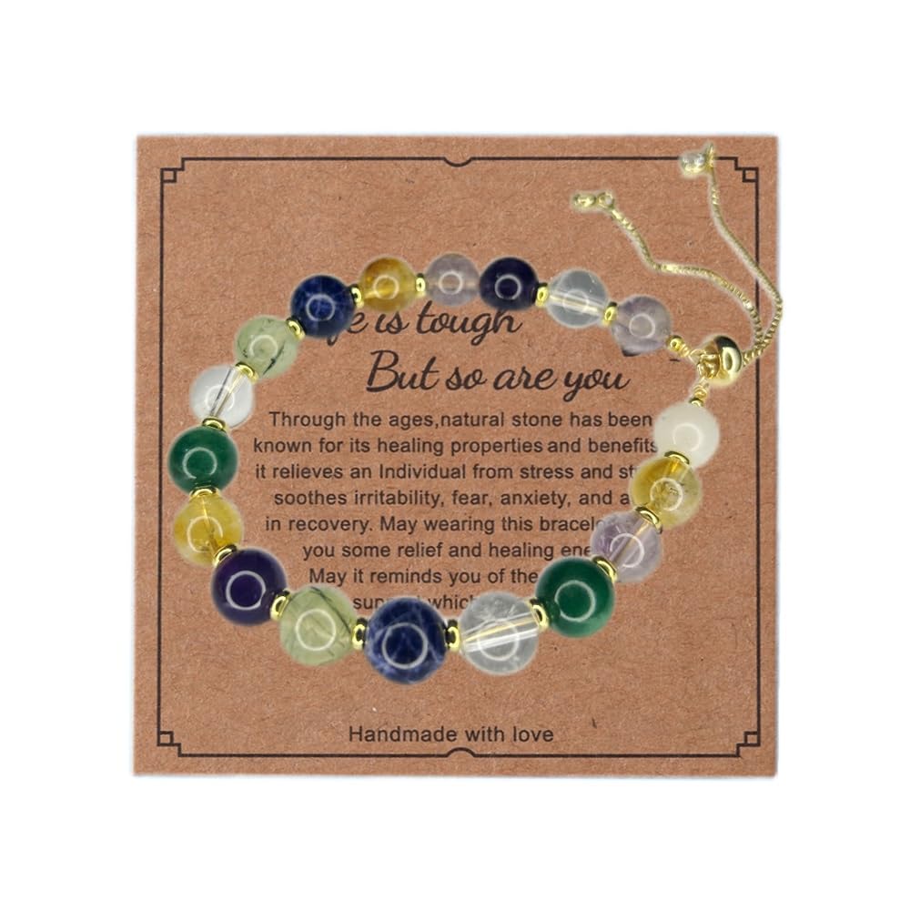 Zyh The ocean Natural Chakra Stones Bracelets Adjustable 8mm Gemstone 14K Gold Plated Bracelet Crystal Jewelry