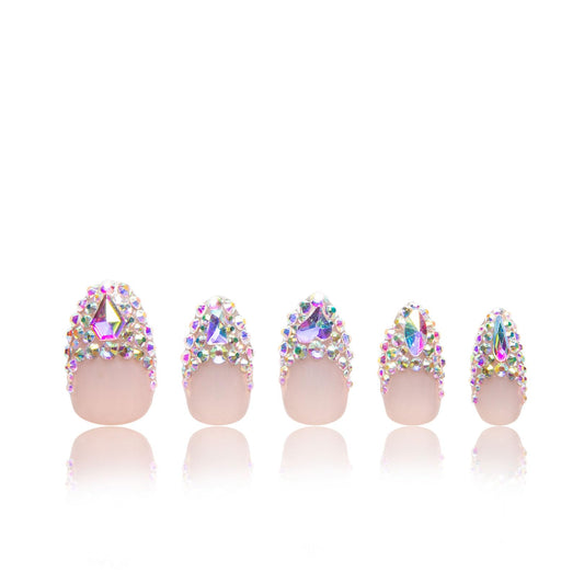LOVFUL Press on Nails Angel's Tear Rhinestone | Handmade with Full Covered Crystals | Reusable Fake Nails | Almond Regular 1.0 in | H48-S