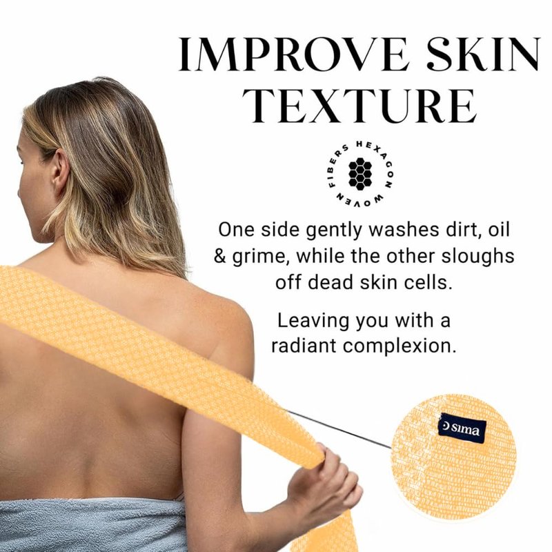 Exfoliating Washcloth Face & Body Scrub Towel - Japanese Exfoliating Towel with Hexagon Fibers, Body Scrubber with 2 Sides for Scrubbing & Washing, Extra Long Towels (Blue, 2 Pack)
