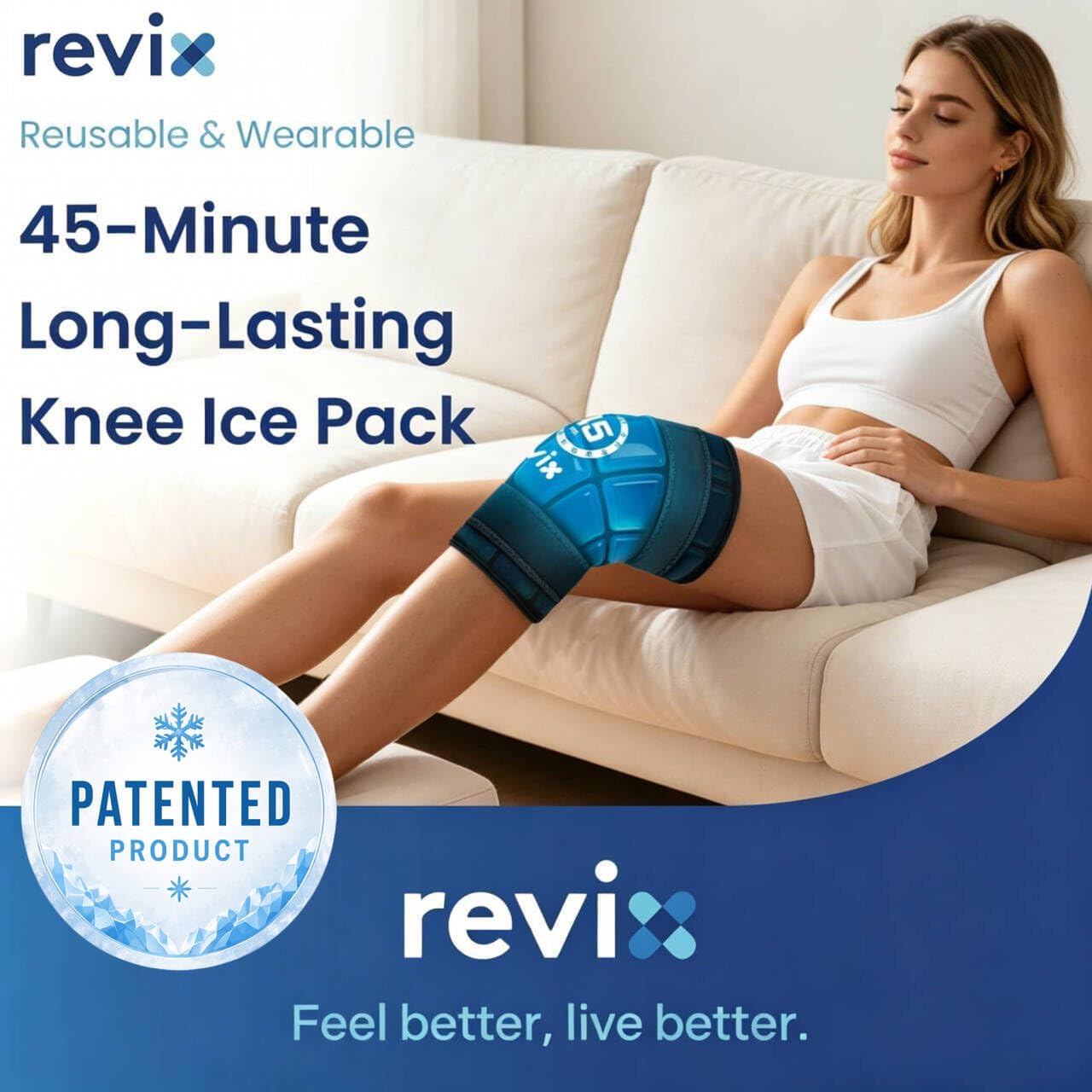 REVIX Knee Ice Pack Wrap, 45-Minute Long-Lasting Ice Pack for Knees with Ice Grid Gel Design, Reusable Gel Ice Wrap for Meniscus Tear, ACL, Cold Therapy for Elbows, Calves & Legs (12" × 9.5"")"