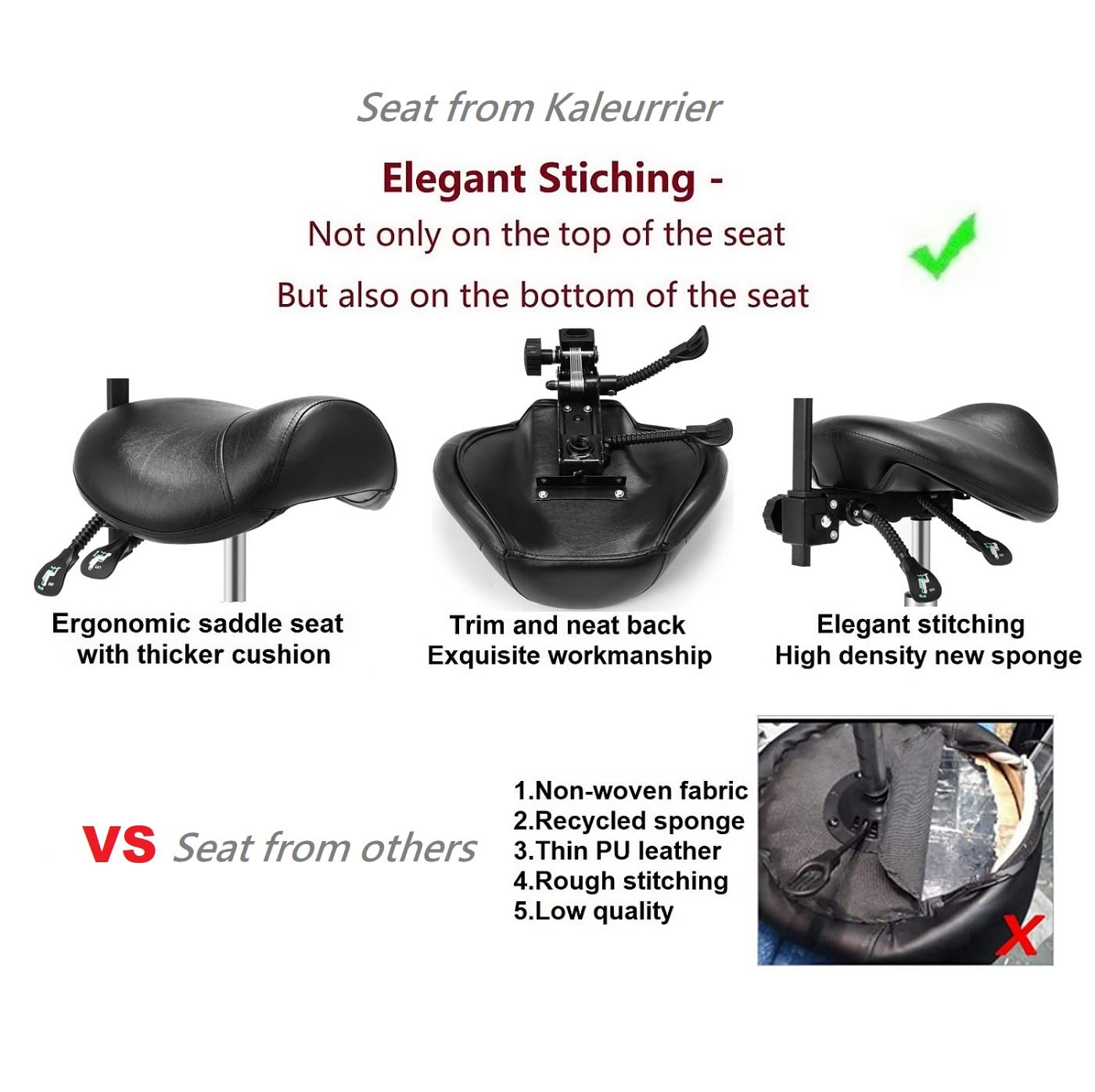 Kaleurrier Saddle Stool Rolling Swivel Height Adjustable with Wheels,Heavy Duty Anti-Fatigue Ergonomic Saddle Chair for Hair Beauty Salon Lab Dental Massage Office Home Kitchen(with Back, Black)
