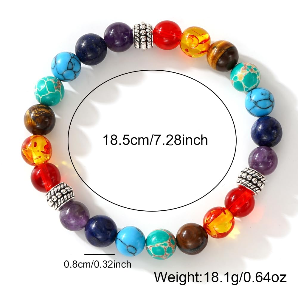 Bohxantium 7 Chakra Reiki Healing Beaded Bracelet Stack - Natural Stone Beads Bracelet for Anxiety Relief, Spiritual Energy Yoga Stackable Jewelry for Women Men, Meditation Relax Friendship Gift