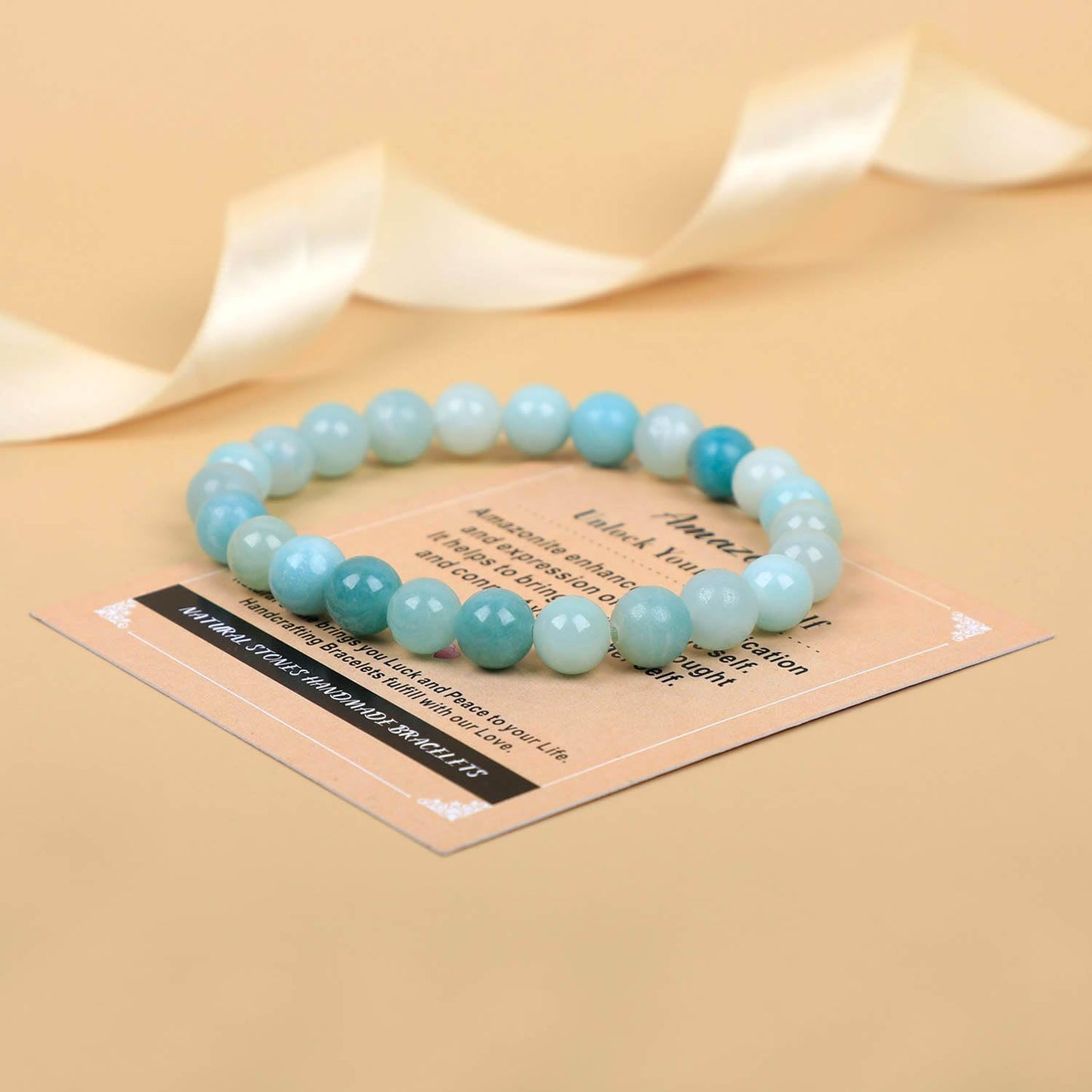 AD Beads Handmade Gemstone Stretch Elastic Bracelet Crystal Healing Reiki Nature's Beauty and Spiritual Essence Unisex (8mm, Amazonite (Unlock Your True Self))