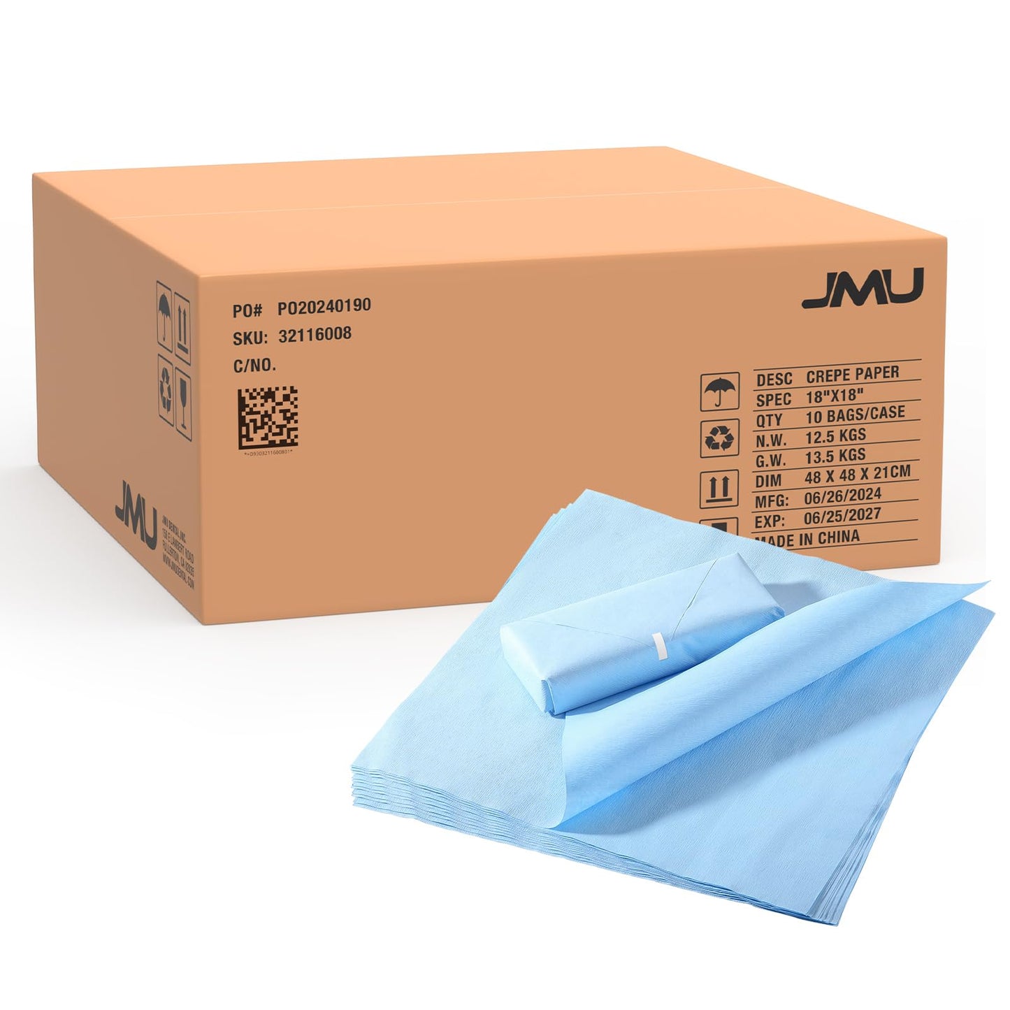 JMU 1000pcs Autoclave CSR Sterilization Wrap 18" x 18" Cellulose Paper, Sterilization with Steam & EO, 60g Blue Non-Sterile Pads