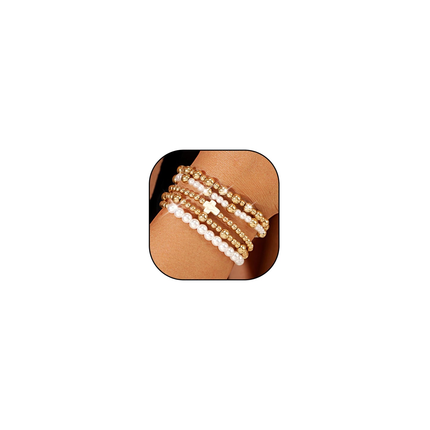 Harry and Henry Gold Beaded Bracelets for Women Gold Pearl Elegant Stackable Bracelets Set Trendy Jewelry Gifts Birthday Valentines Day Gifts for Women
