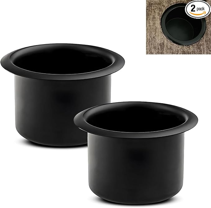 WZP 2PCS Couch Cup Holder, Metal Sofa Recliner-Handles Drop-in Cup Holder Insert Replacement, Drink Can Holder for Sofa Boat Rv Couch Car Truck Poker Table (Black)
