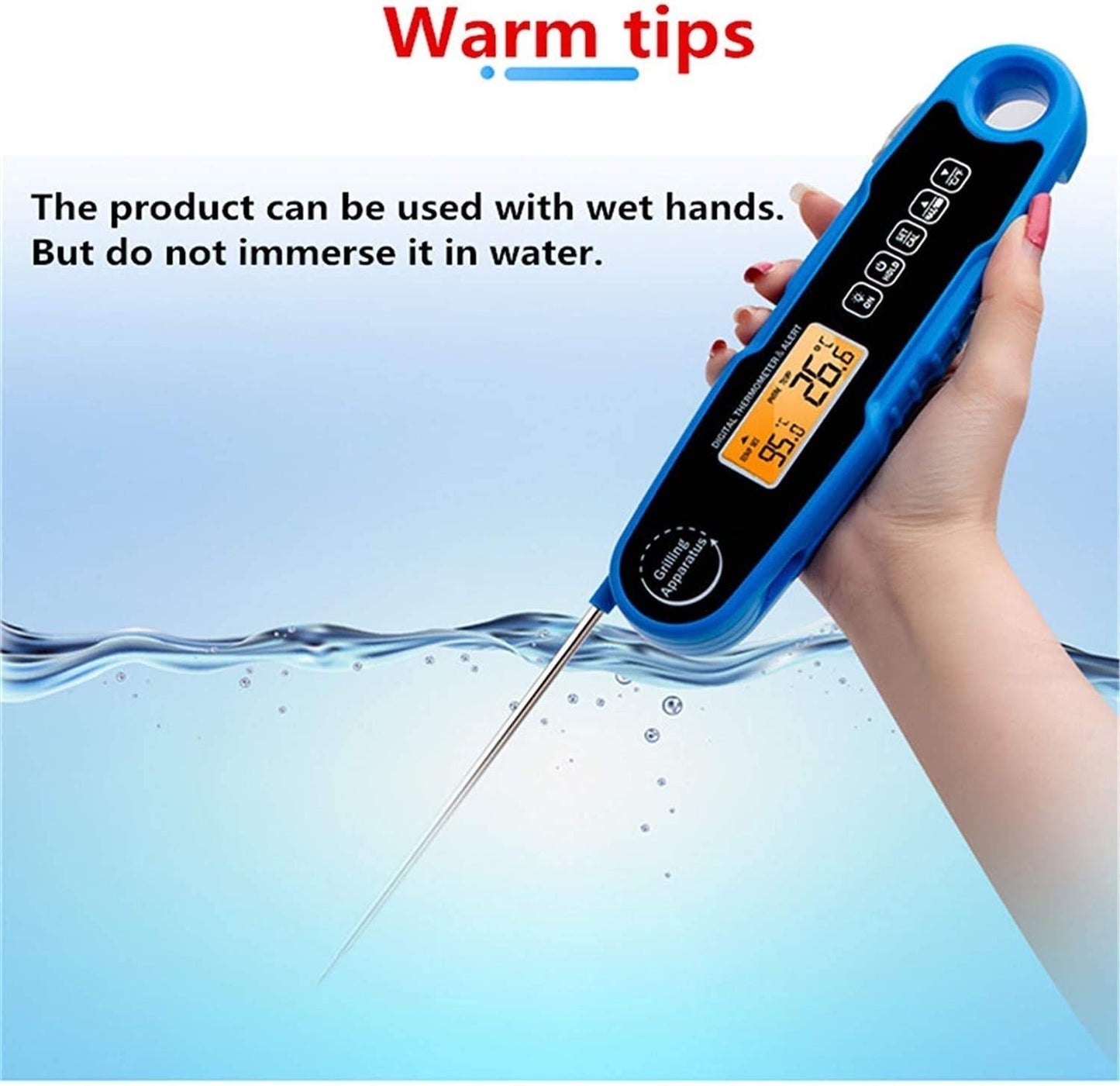 Digital Meat Thermometer, Food Thermometer Instant Read for Grilling, Digital Thermometer with Backlight Alarm Function for Outdoor BBQ, Cooking, Party(Blue)