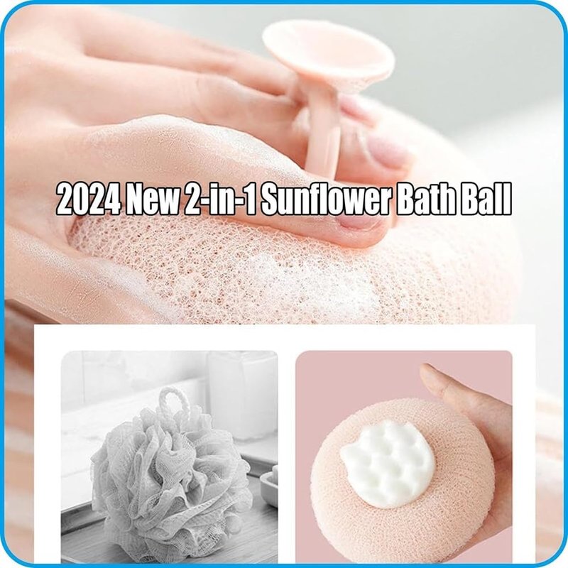 2 Pack 2-in-1 Sunflower Bath Ball Super Soft Sunflower Suction Cup Bath Ball Exfoliating Bath Sponge Cleaning Brush with Suction Cup Shower Sponges Bath Sponges Back Scrubber Shower Puffs