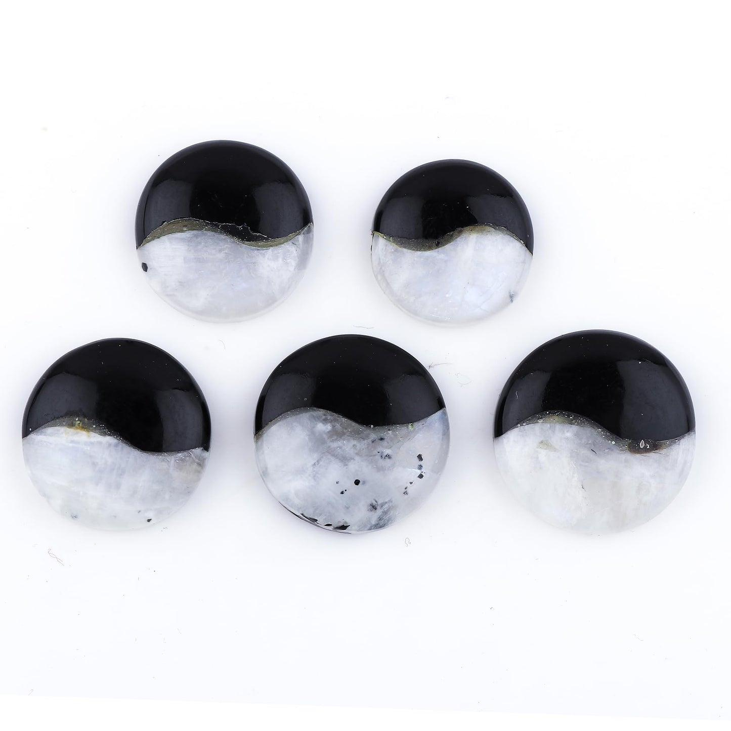 ColouredRocks Moonstone & Labradorite (5pcs)(18-20mm) Natural Cabochon Crystals, Loose Gemstone, Wholesale Polished Supply, Jewelry Making, Chakra Healing Stone, DIY Craft, Gem Collection