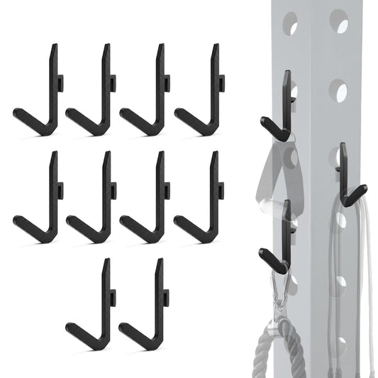 Lights Mountain Power Rack Hooks 10 Pack, J Hooks for Squat Rack, Heavy Duty Gym Storage Hooks for Resistance Bands, Belts, Chains & Cable Attachments & Accessories, Fits 5/8" & 1"" Holes"