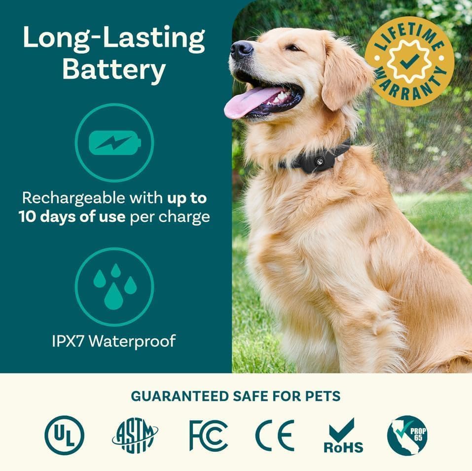 Wireless Dog Fence & Training Collar 2-in-1 | 500 ft Adjustable Boundary | Beep/Vibrate/Static 1–9 Levels | IPX7 Waterproof Receiver | Rechargeable | 10 Flags for Medium & Large Dogs | 15–77 lb