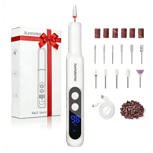 Electric Nail Drill Professional Electric Nail File Kit 11 in 1 Rechargeable Manicure Pedicure Tools Cordless Nail Drill with 3 Speeds Modes and LED Lighting for Acrylic Gel Dip Powder Nails(White)