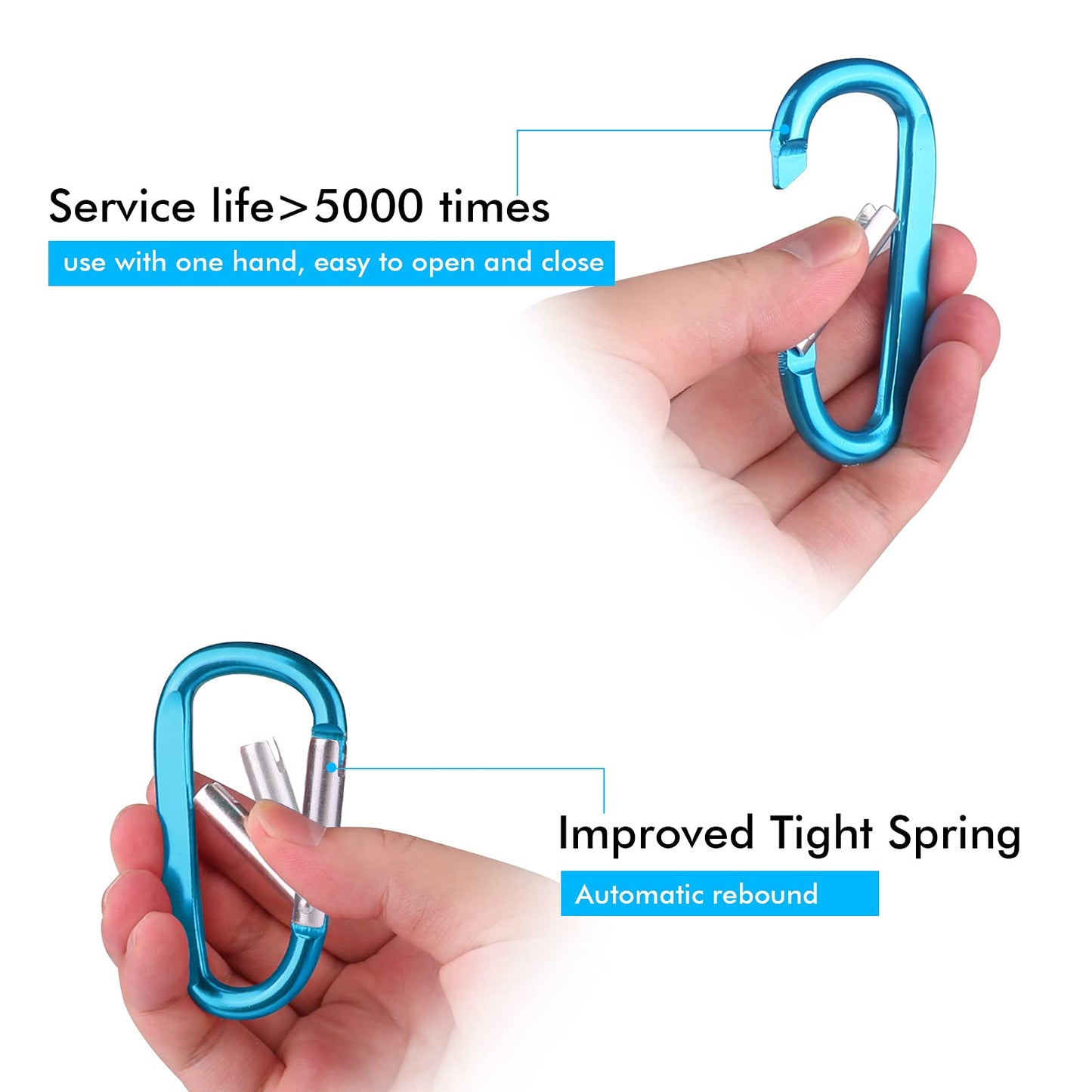 CampTek 6PCS Carabiner Caribeaner Clip,3" Large Aluminum D Ring Shape Carabeaner Keychain Hook"