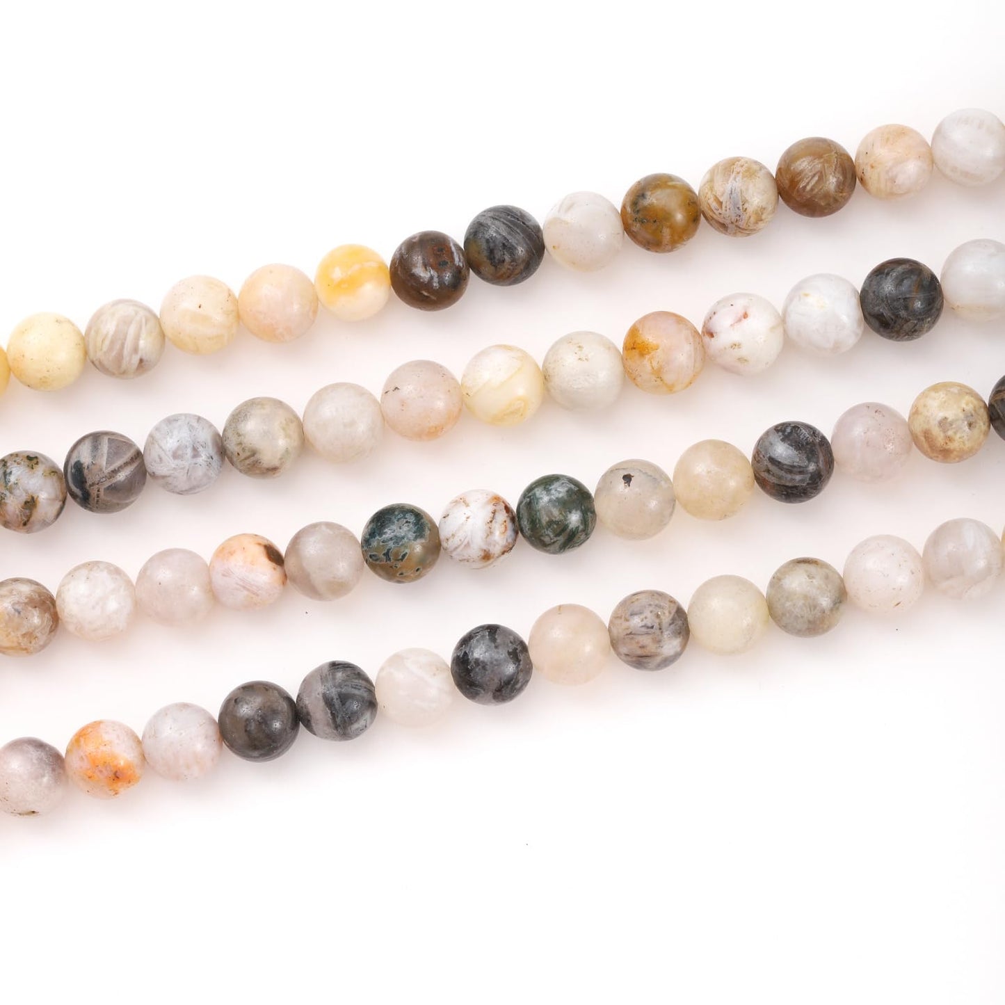 6mm 60pcs DIY Natural Bamboo Leaf Agate Stone Beads Round Healing Crystal Gemstone Loose Beads for Jewelry Making Handmade Bracelet Necklace