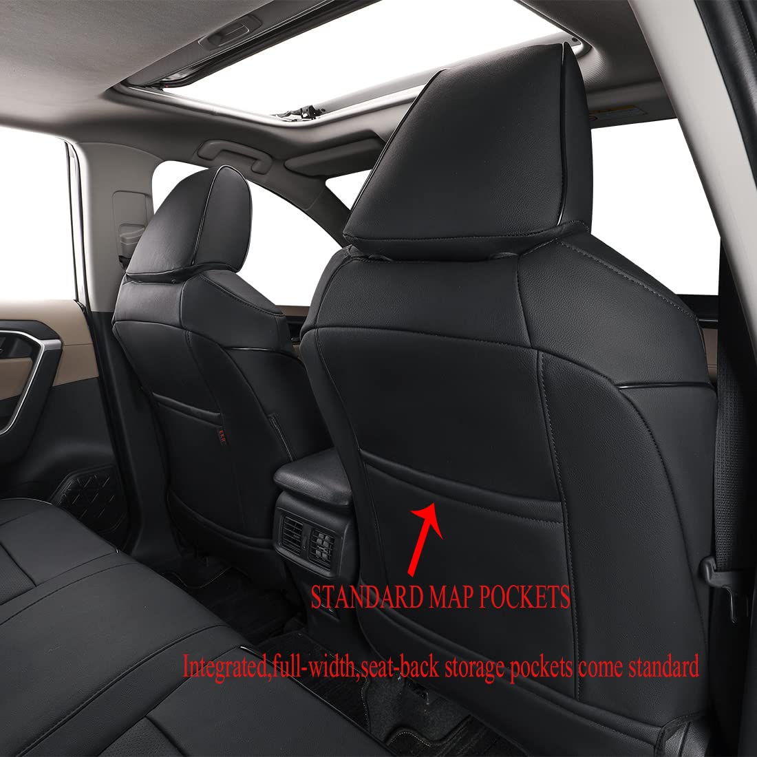 EKR Rav4 Seat Covers Custom Fit for Toyota Rav4 2021-2024 Prime SE,XSE & 2019-2025 Hybrid/PHEV SE,XSE, Leather Car Seat Cover Full Set for SUV,Faux Leather(Black)