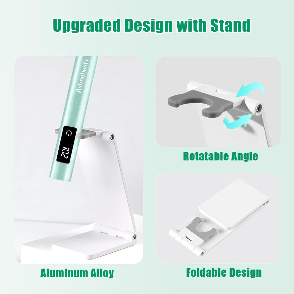 Asimebesty UV Light for Gel Nails, Mini UV Nail Lamp Hand held with Stand, Portable Small Nail Dryer Light for Gel Polish with 3 Timers, Rechargeable Cordless UV Light Nail for Fast Curing, Green