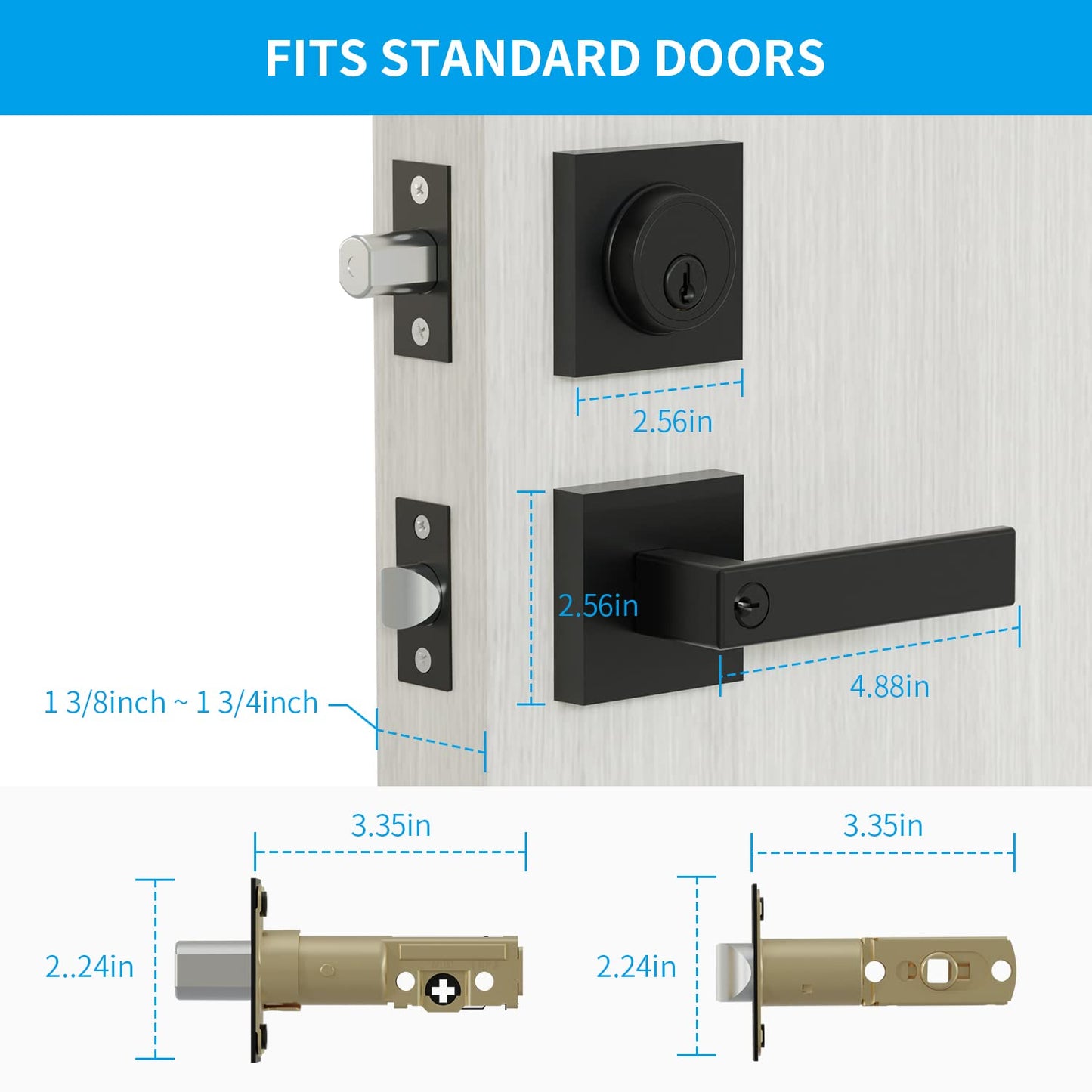 Front Door Lock Set,Keyed Alike Heavy Duty Exterior Door Lock Set,Entry Door Handle and Single Cylinder Deadbolt Combo for Office and Home Security, Reversible for Right and Left Side, 4 Pack
