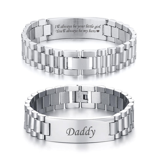 VNOX Masculine Watch Band Stainless Steel Link Bracelet Personalized Jewelry Gift for Men DAD Father Husband Boyfriend