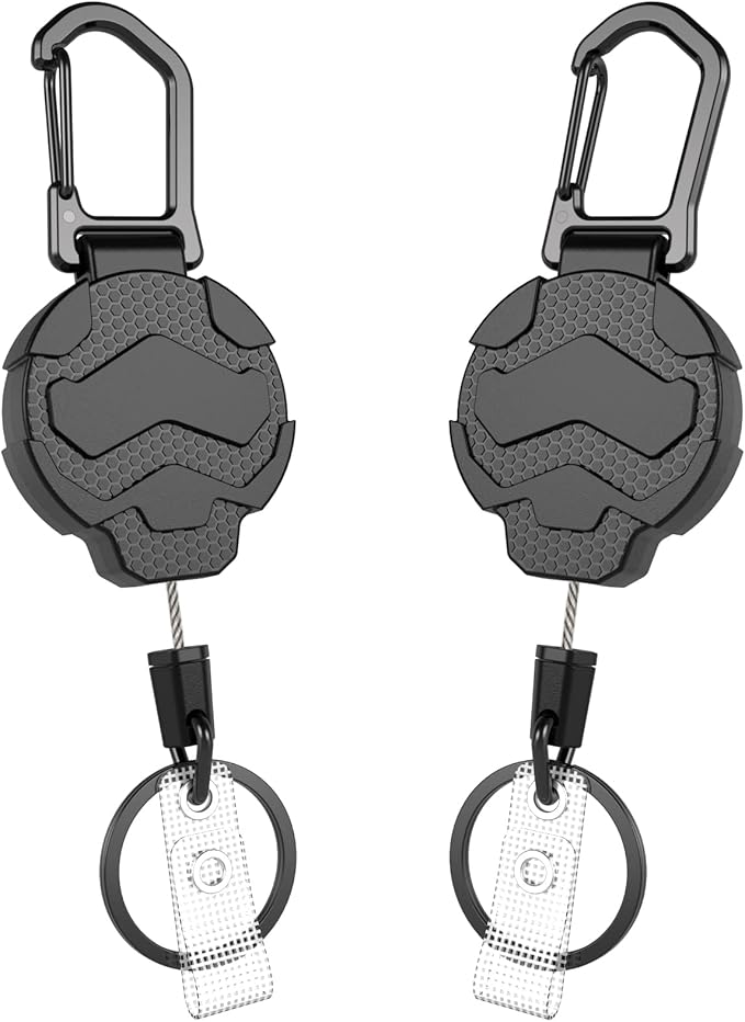 VYNCS Retractable Keychain Badge Holder with Belt Clip, Heavy Duty Carabiner ID Badge Clip Reel, 32â Steel Retractable Cord, 10 oz Reboundï¼2pcs Black Keychain