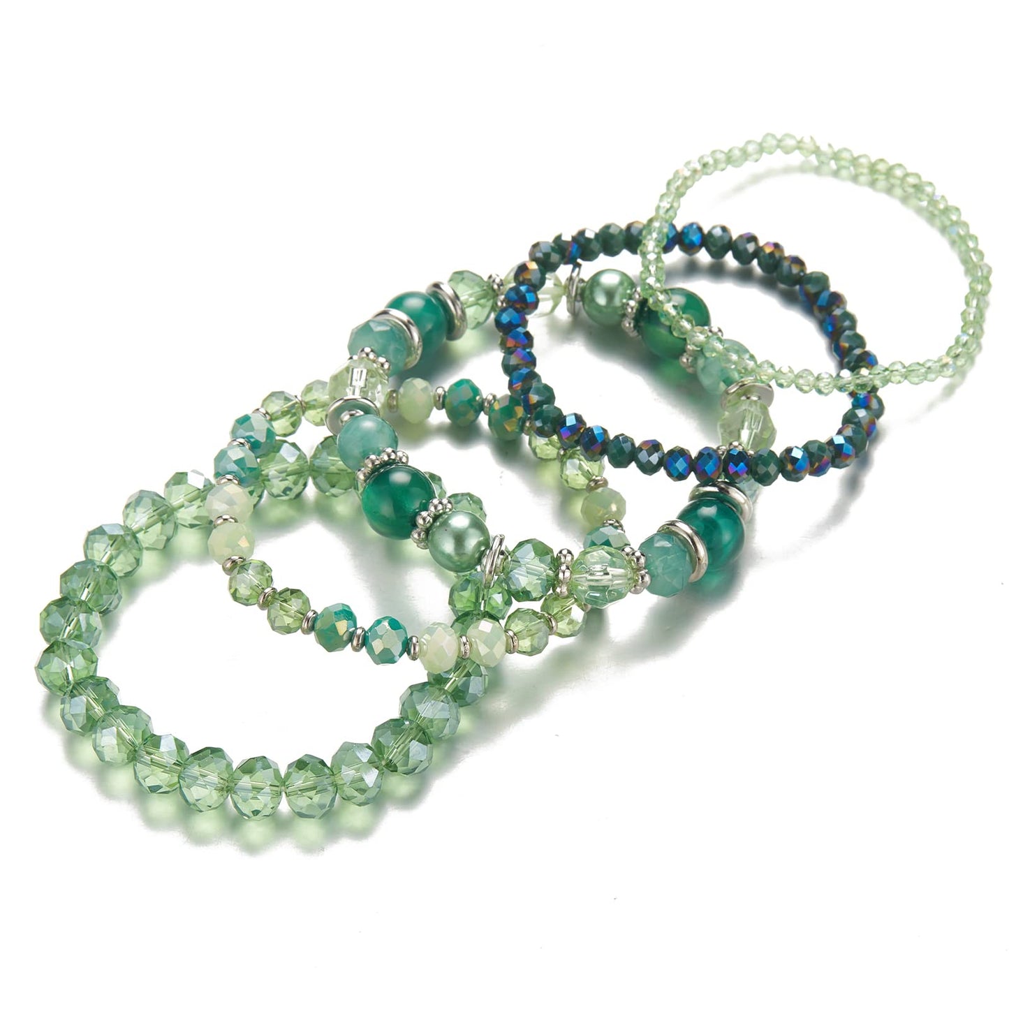 Noessla Beaded Boho Stretch Bracelet Colorful Stackable Crystal Beads Bracelets Trendy Costume Jewelry Mothers Day Gifts for Women(21-Green)