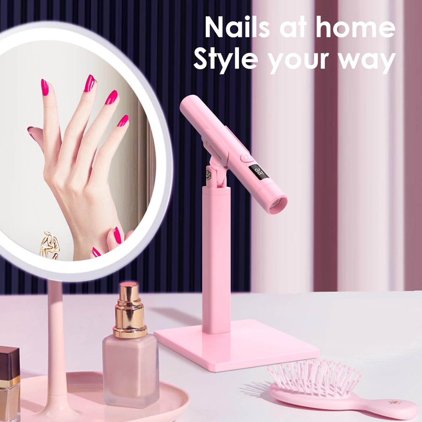Mini UV Light for Nails,Pink Portable Small Handheld UV Light for Gel Nails,Cordless Rechargeable Flash Cure Lamp,Squish Pen Gel Lamp with Stand for Home/Manicure/Salon,Nail Supplies/Tools/Accessories