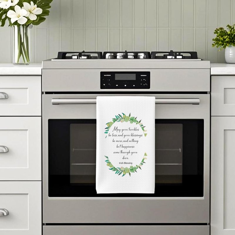 MNKVITMEAK Wreath Irish Blessing Kitchen Towels, Irish Blessing Gifts Dish Tea Towels, May Your Troubles Be Less Decorative Hand Towel for Kitchen Bathroom, 16x24 Inch IrishBlessing