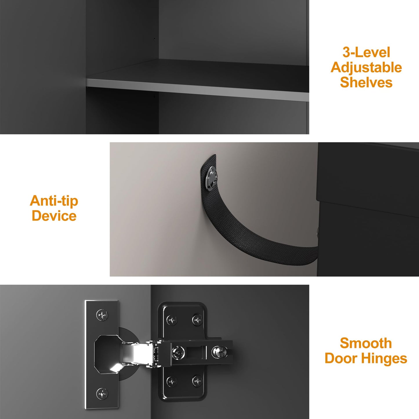 FansaFurn Sideboard Buffet with 4 Doors, Mid-Century Sideboard Cabinet with Adjustable Shelves, Accent Cabinet for Entryway, Living Room, Dining Room, Black