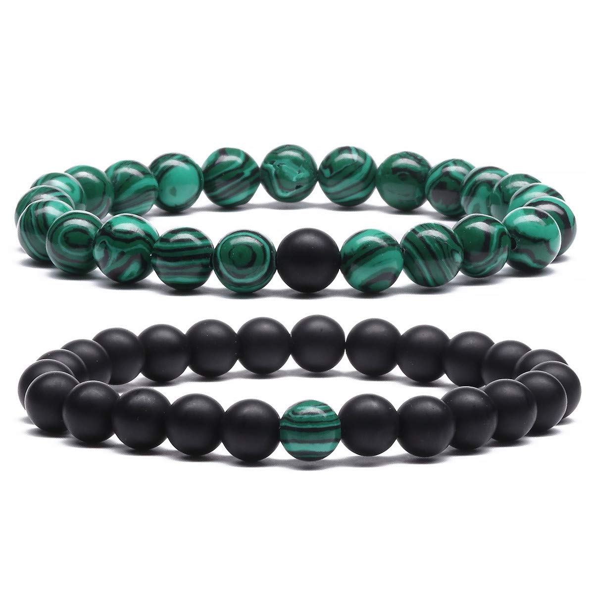 MengPa Mens Beaded Bracelets Couples Matching Bracelet Set Matte Beads for Women Stone Jewelry (Malachite) US3691