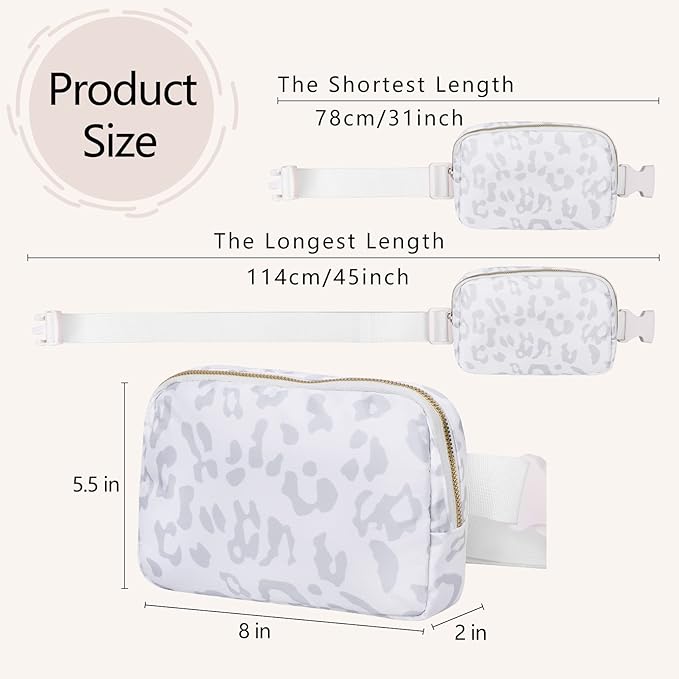 VOROLO Fanny Pack For Women And Men Crossbody Bag Belt Bag with Adjustable Strap Graduation Gifts Leopard White