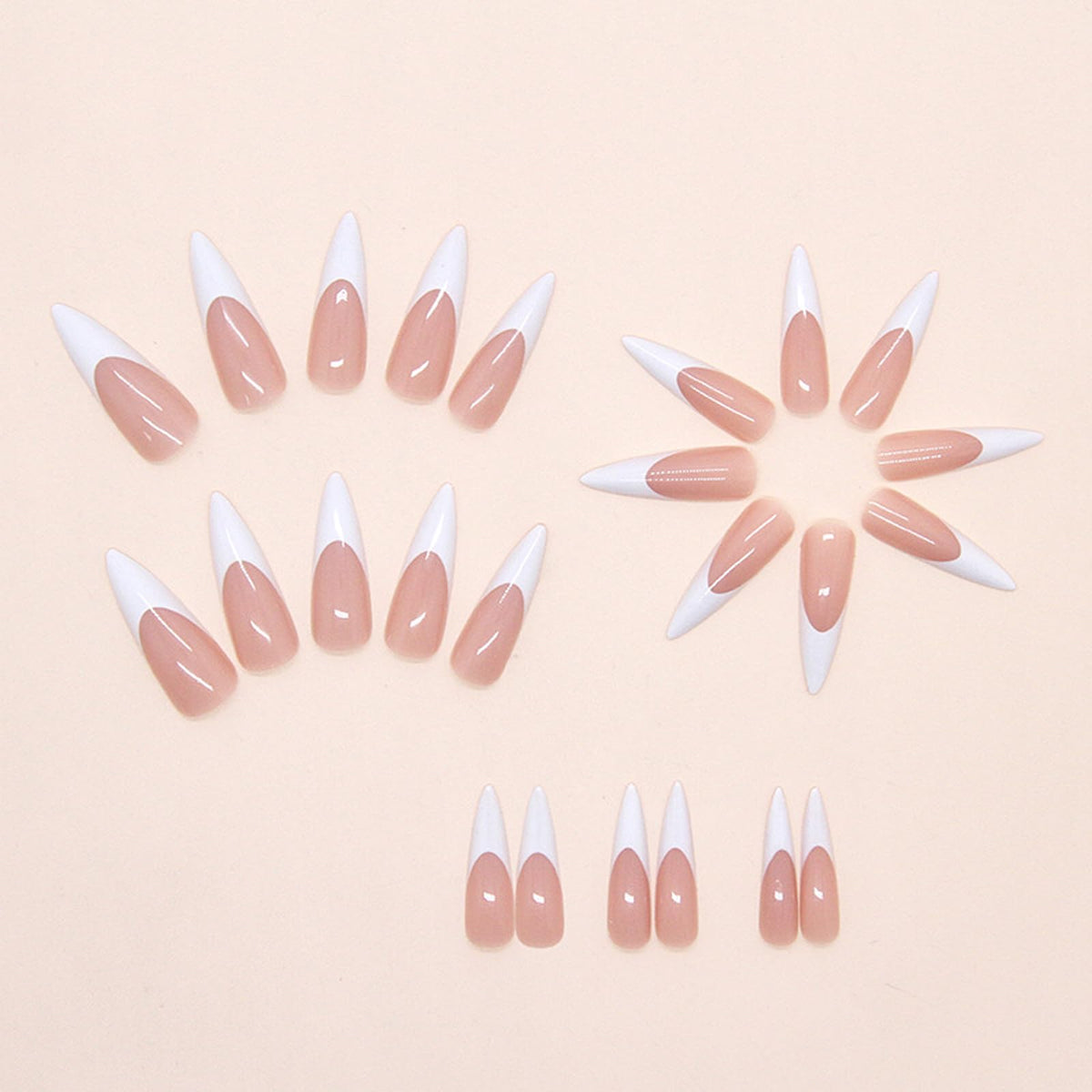 IMRAIN White French Tip Press on Nails Long Stiletto Fake Nails Reusable Glossy Acrylic False Nails Artificial Full Cover Nail Supplies, Nail Art DIY 12 Sizes - 24 Pcs