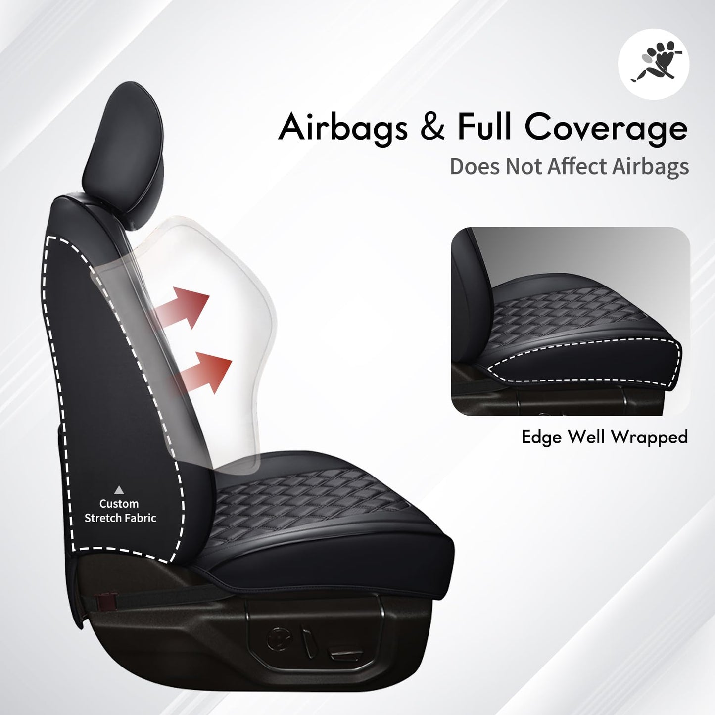 Huidasource Wrangler JK Seat Cover 4 Door, Waterproof Leather Custom Car Seat Cover, Front&Rear Seat Cushion Protector Fit for Jeep Wrangler JK 4-Door Sahara Sport Rubicon 2007-2017(Full Set/Black)