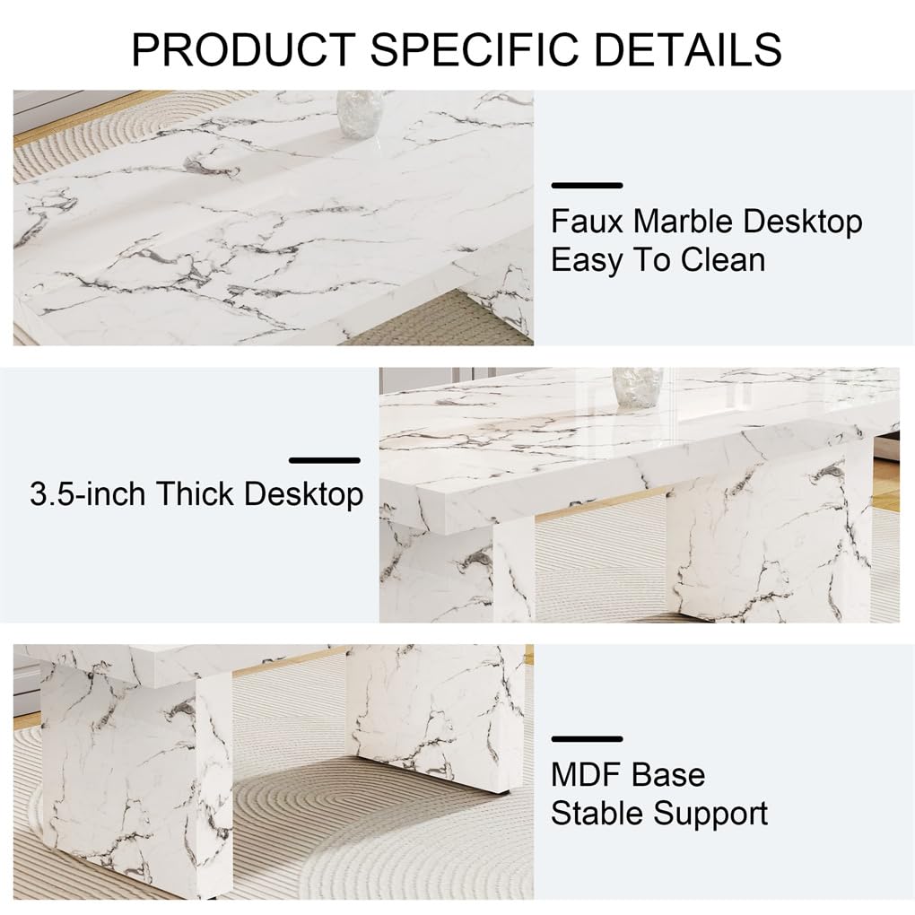 BAOPIN 79" Faux Marble Dining Table Set for 8, Dining Room Table Set for 8, Dining Table and Chairs Set for 8