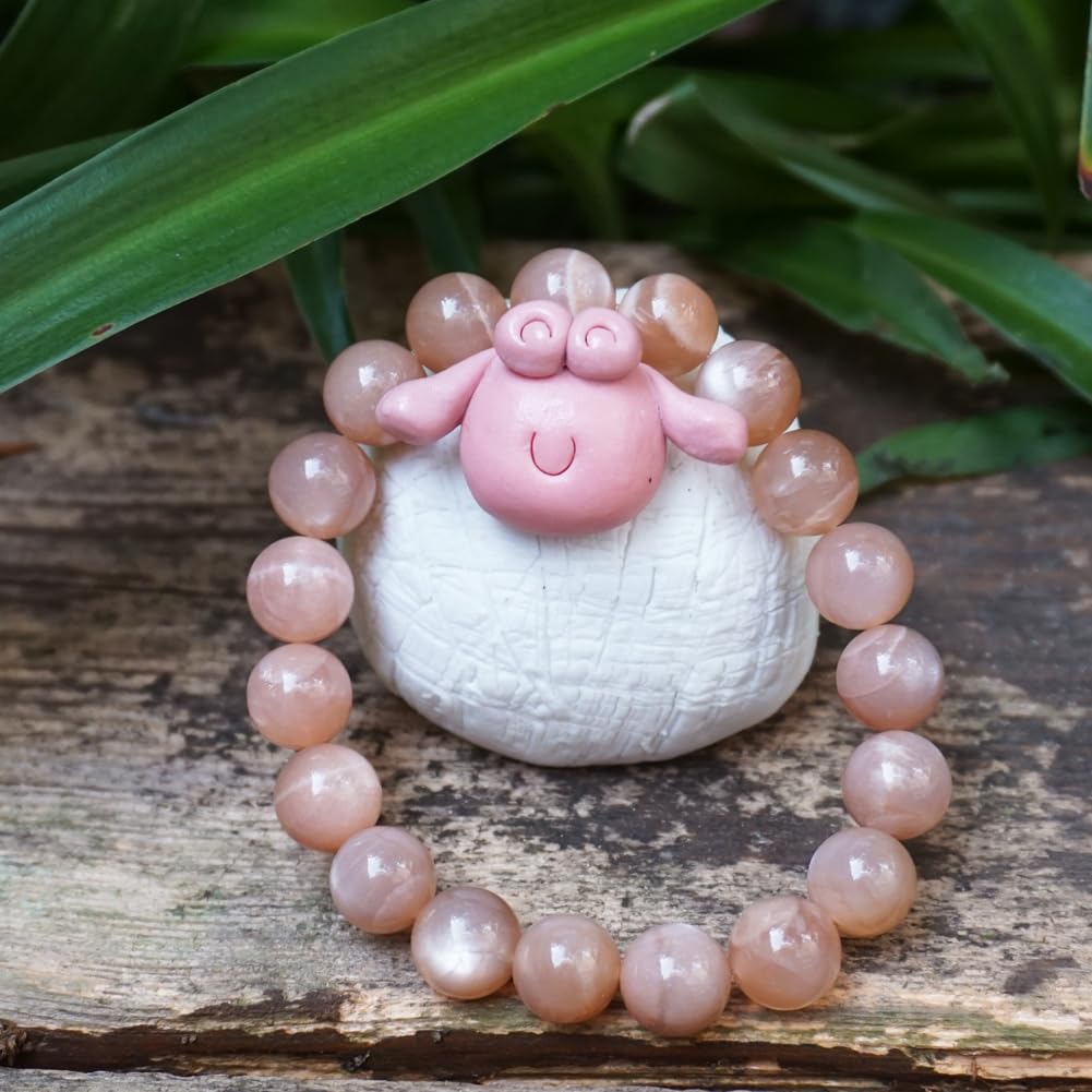 OwizJade 10MM Sunstone Bracelets for Women Men | Natural Orange Moonstone Gemstones for Spiritual Ceremony & Ritual | Bring Wealth | Stretch Jewelry Stone of Romance Passion Drive Confidence