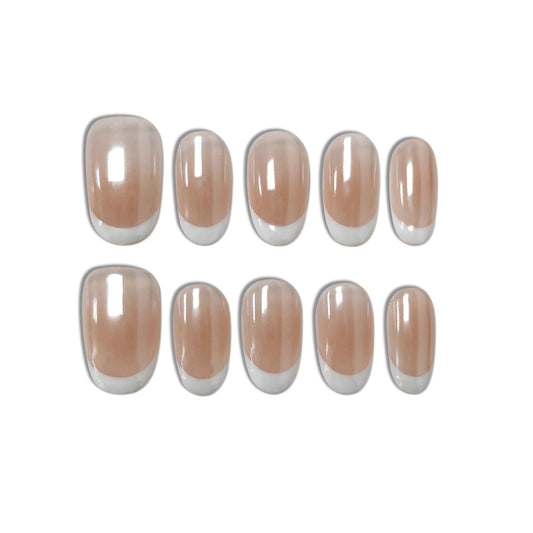 TENPAL Aurora Pearl white French Tips Press on Nails Short Oval Minimalist & Reusable False Nails for Everyday Luxury | Clean Chic Style（M)