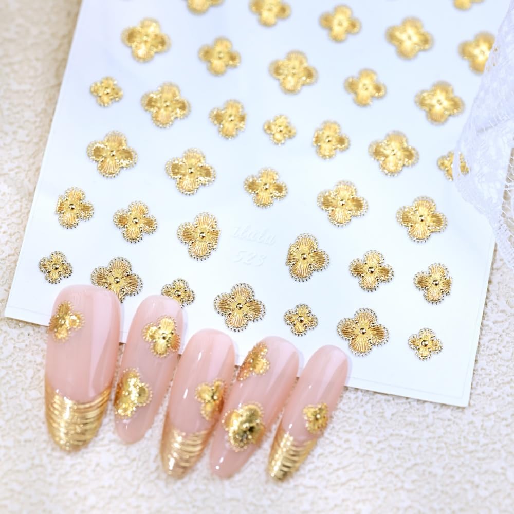 Leaf Nail Stickers 5D Embossed Gold Shamrock Nail Art Stickers 3D Self-Adhesive Clover Nails Supplies Flower Nail Designs Cute Floral St Patricks Nail Decals Stickers for Women DIY Manicure 1 Sheet