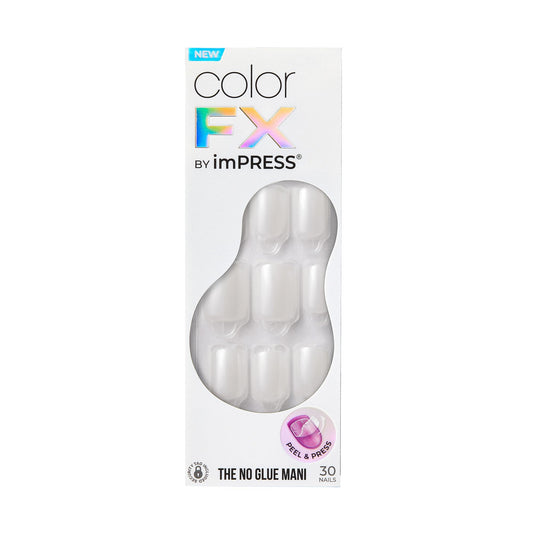 KISS Impress No Glue Mani Press-On Nails, Color FX, White Shimmer, Short Size, Squoval Shape, Includes 30 Nails, Prep Pad, Instructions Sheet, 1 Manicure Stick, 1 Mini File
