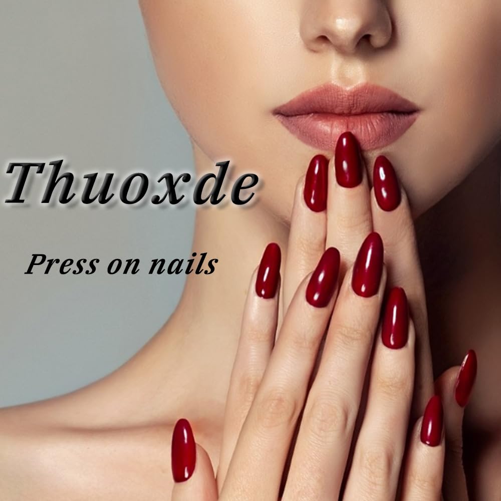 Wine Red Press on Toenails Short Square Fake Toe Nails Red French Tip False Toenails Glossy Full Cover Acrylic Toe Nails Stick on Nails for Woman 24Pcs