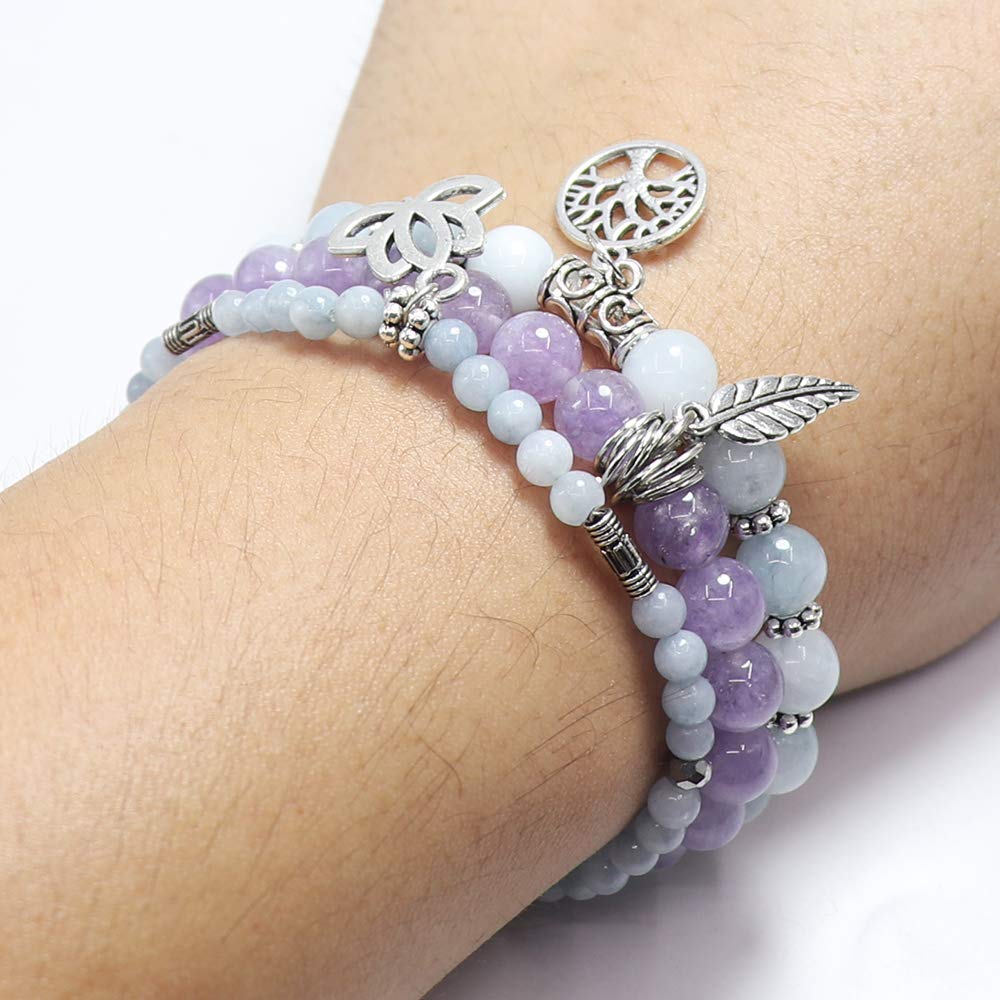UEUC Tree of Life Yoga Healing Stone Bracelets,Multilayer Lotus Chakra Stone Reiki Bracelet Sets,Anxiety Crystal Natural Stone,for Women Stress Relief