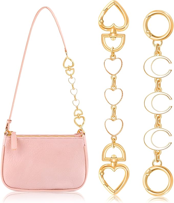 2Pcs Bag Extender Chain (White Moon and Heart), Purse Extender Chains Bag Strap Extender for Handbags Shoulder Bags, Metal Gold Chain Replacement White Purse Bag Chains Accessories Mother's Day