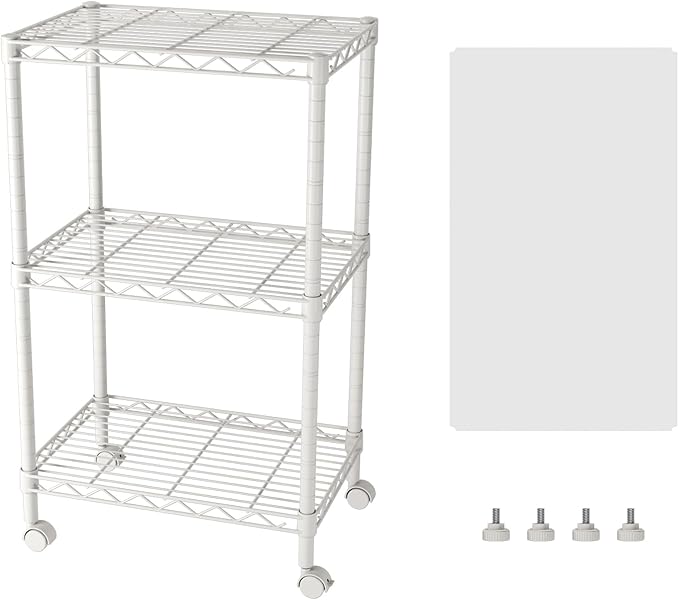 SINGAYE 3 Small Shelves Storage Shelf Wire Shelving Unit Metal Shelf Adjustable Organizers Storage Shelving with Wheels for Bathroom Laundry Room Kitchen Pantry11.5âD x 17.5âW x 30.5âH White