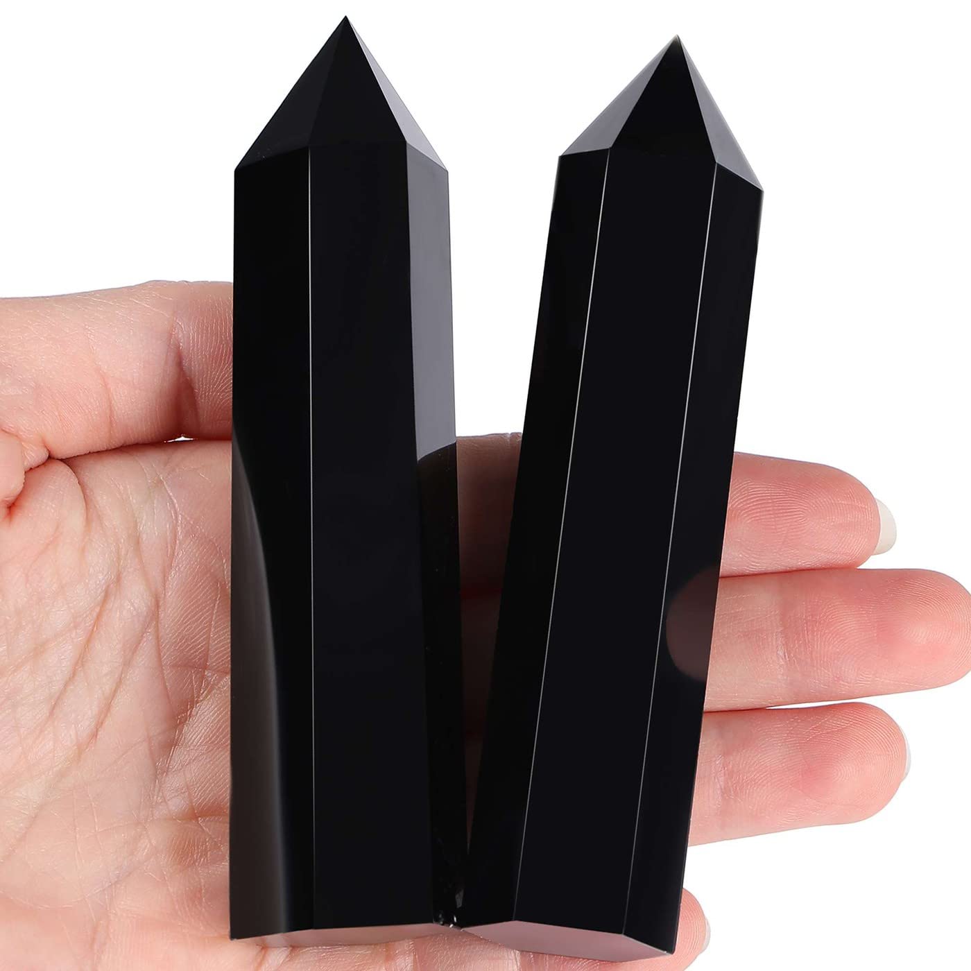 LAIDANLA Obsidian Healing Crystals Wands 3.5-4" Polishing Natural Reiki Energy Wand Stone Hexagonal Point Large Crystal Gemstones for Meditation Therapy Crystal Grid Decoration 1Pcs
