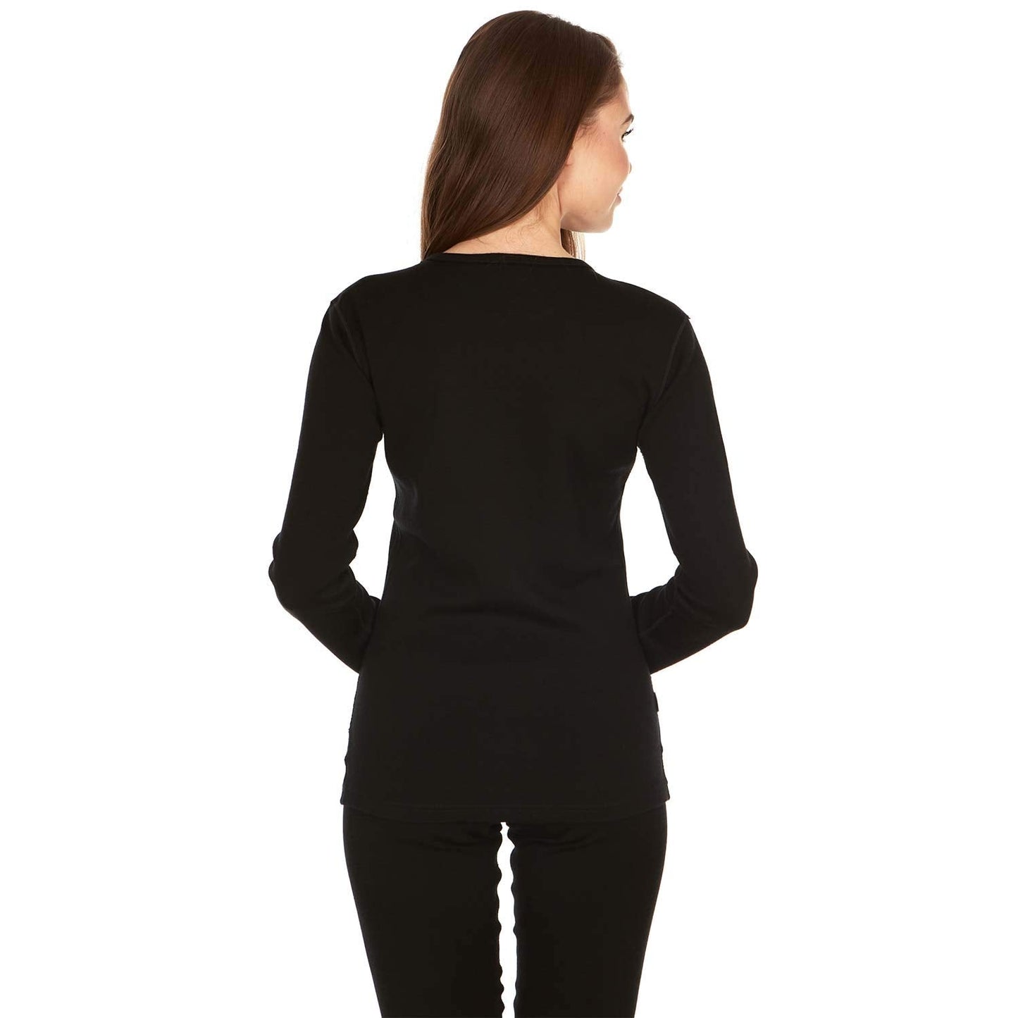 100% Merino Wool - Women's Expedition Weight Crew - Heavyweight Top - No Itch Renewable Fabric - Black - Medium