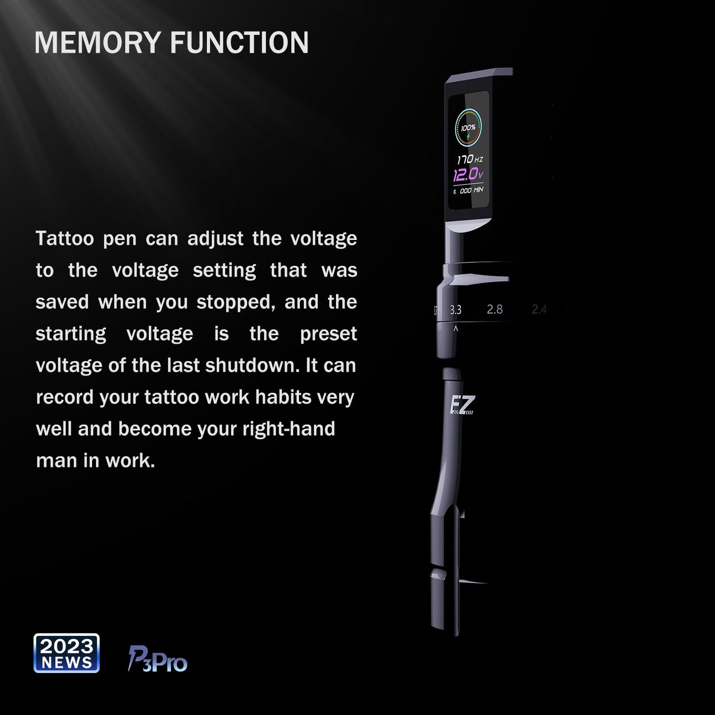 EZ P3 Pro Wireless Tattoo Machine - 6 Strokes 2.0, 2.4, 2.8, 3.3, 3.7, 4.2mm Tattoo Machine Pen with OLED Digital Display 1600mAh Battery Power Tattoo Gun (Matte Black)
