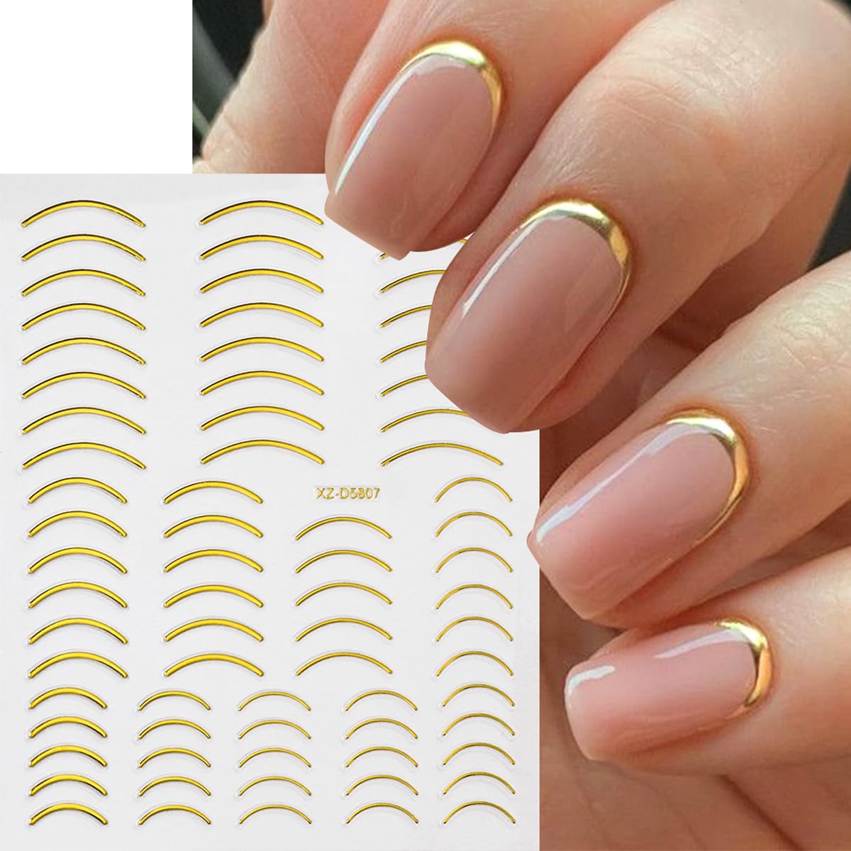 12 Sheets Gold Nail Art Stickers Gold Line Nail Stickers Irregular Nail Decals Self Adhesive Nail Art Supplies for Women Girls DIY Manicure Nail Art Decorations