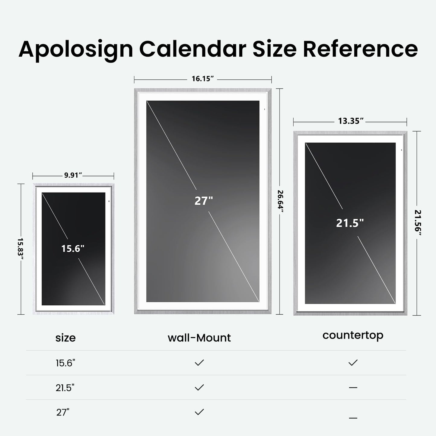 ApoloSign 15.6-inch Digital Calendar: Dual Mode Calendars with Google Play & Multi-calendar Sync, Electronic Planner & Chore Chart, Smart Touchscreen, Interactive Display for Family Schedules (Gray Wood, 15.6")