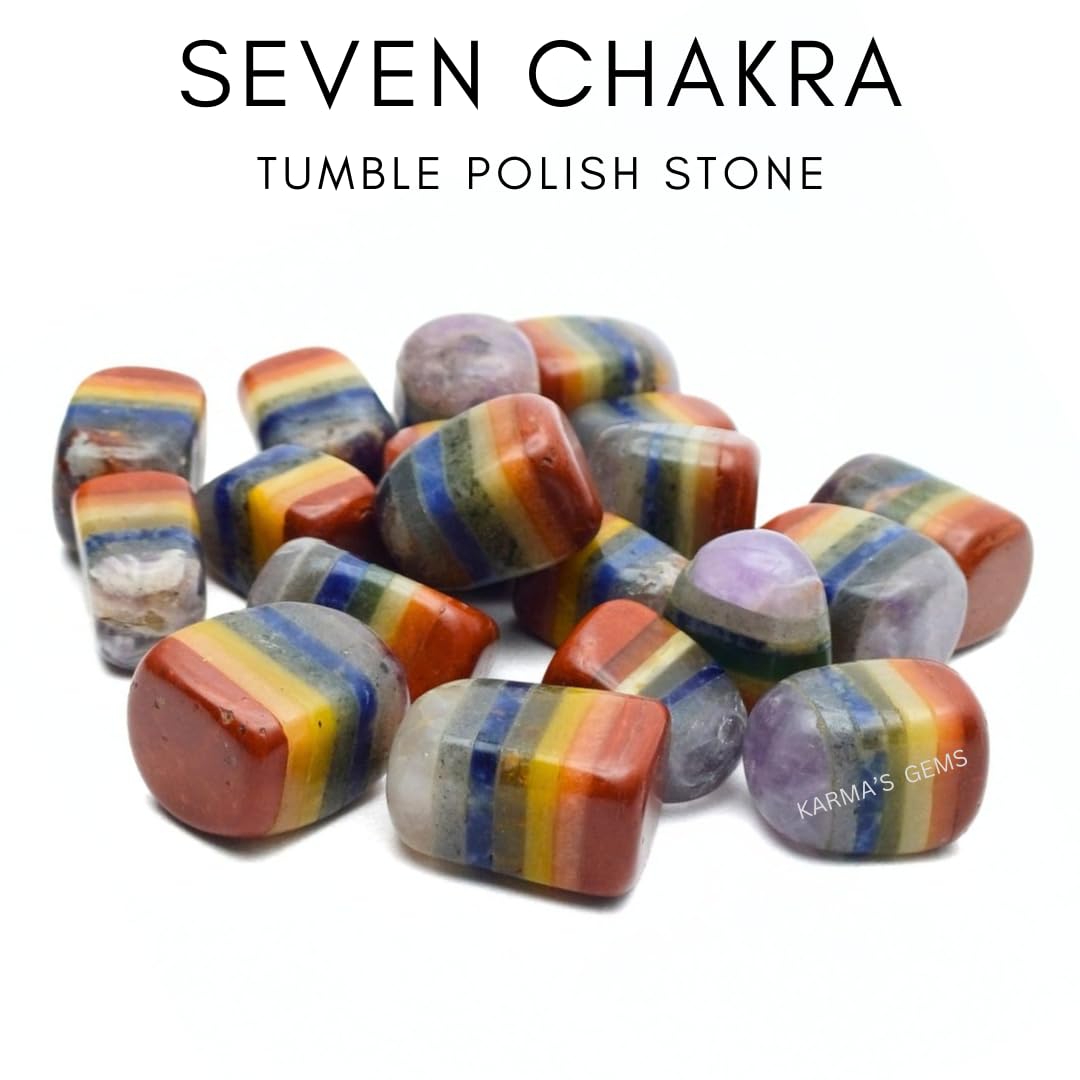 Karma Gems Seven Chakra Tumbled Stones Natural Crystal Kit for Reiki Healing Crystal Polished, Tumble Stones, Chakra Balancing, Reiki Gift, Home Decor (15-25 MM)