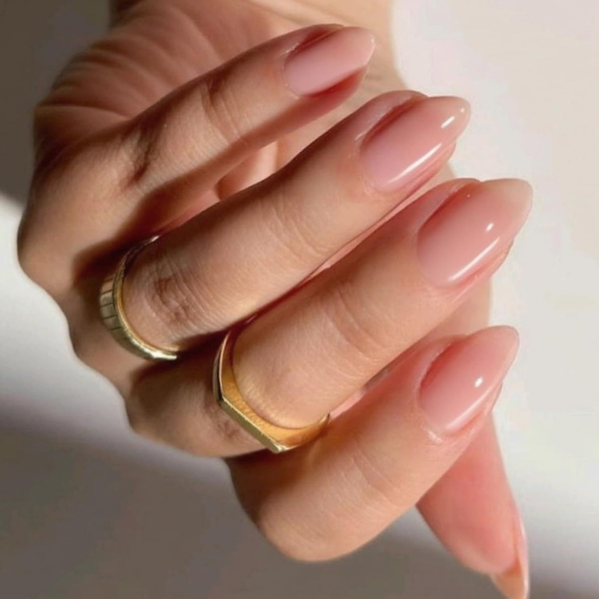 GLAMERMAID Nude Pink Press On Nails Short Almond, Natural Pure Pink Handmade Soft Jelly Gel Fake Nails Tip, Neutral Glossy Round Oval Stick Glue on Nails Kit for Women, Reusable Acrylic False Nail Set