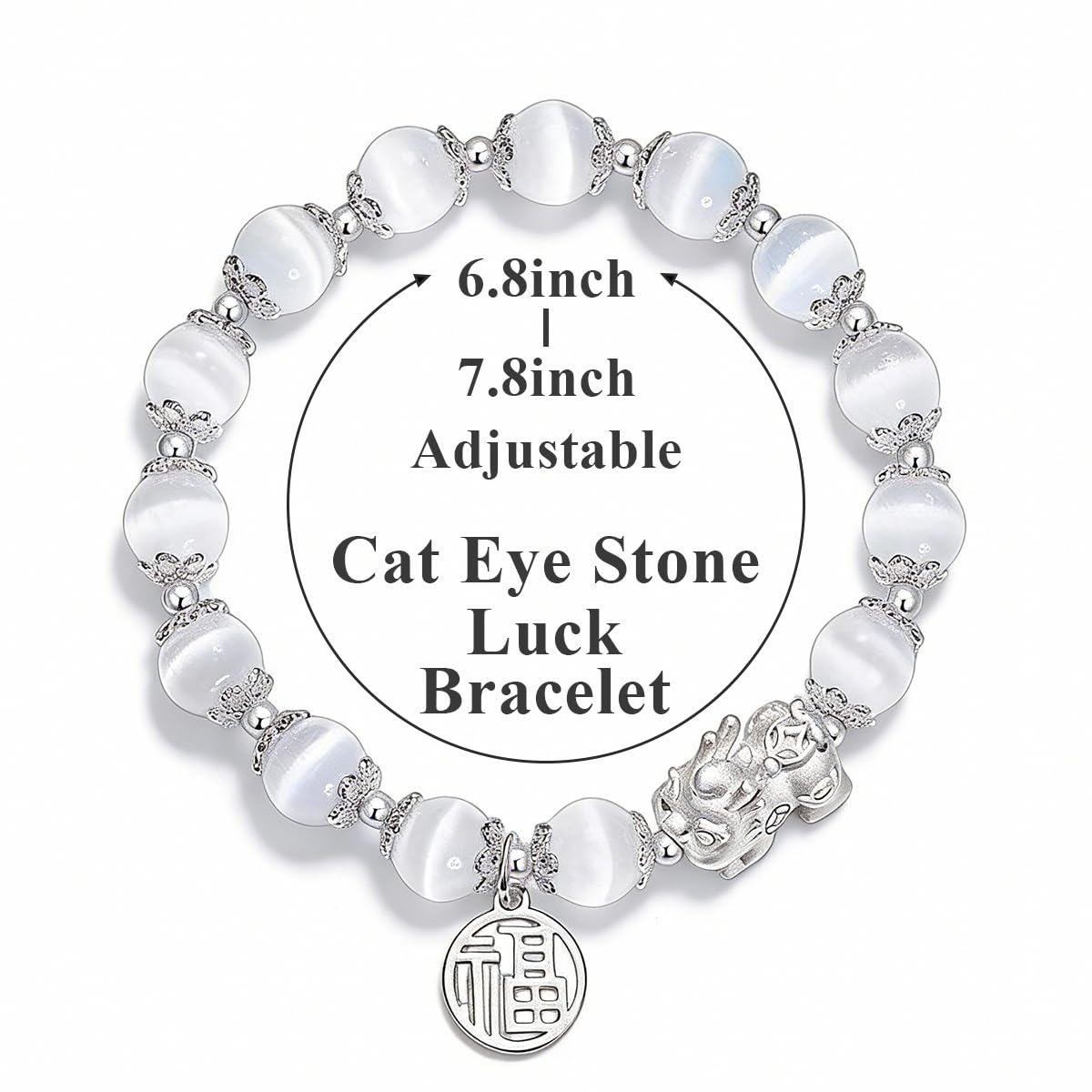 SoulPulse Lucky Pixiu Feng Shui Money Bracelet to Attract Wealth and Money,Elastic Cat eye Crystal Beaded Bracelets for Women Men,Fashion Charm Bracelet used for Work,Casual and Daily Wear