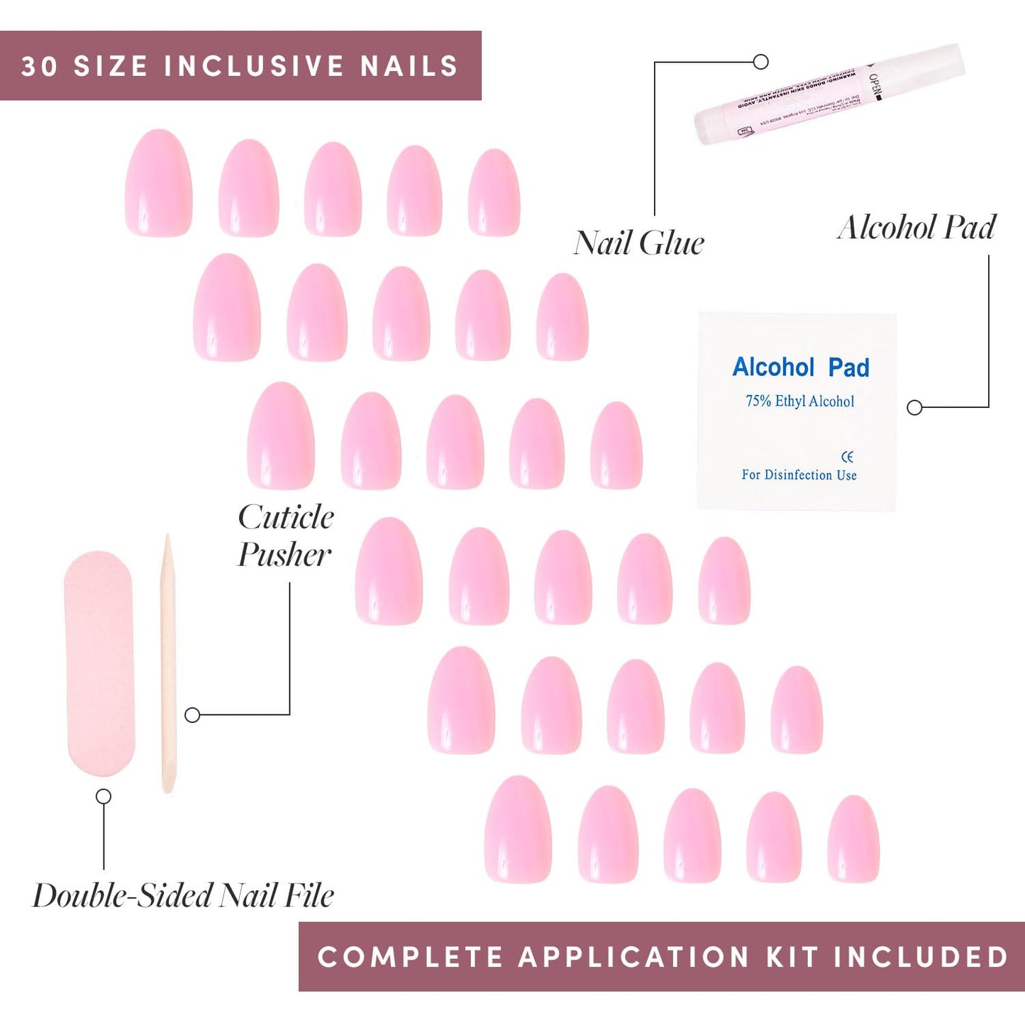 Glamnetic Press-On Nails Bundle - Dusty Pink, Los Angeles & Think Pink | Medium Square Fake Nails, Sheer Mauve Neutral | Blush Nude Pink Short Almond False Nails with a Glazed Finish | Light Pastel Pi